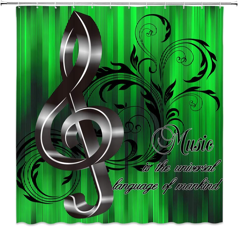 Music Note Shower Curtain Music with G-Clef Key Instrument Rhythm Song Ornamental Creative Rustic Vintage Wooden Board Bathroom Home Decor with Hooks,