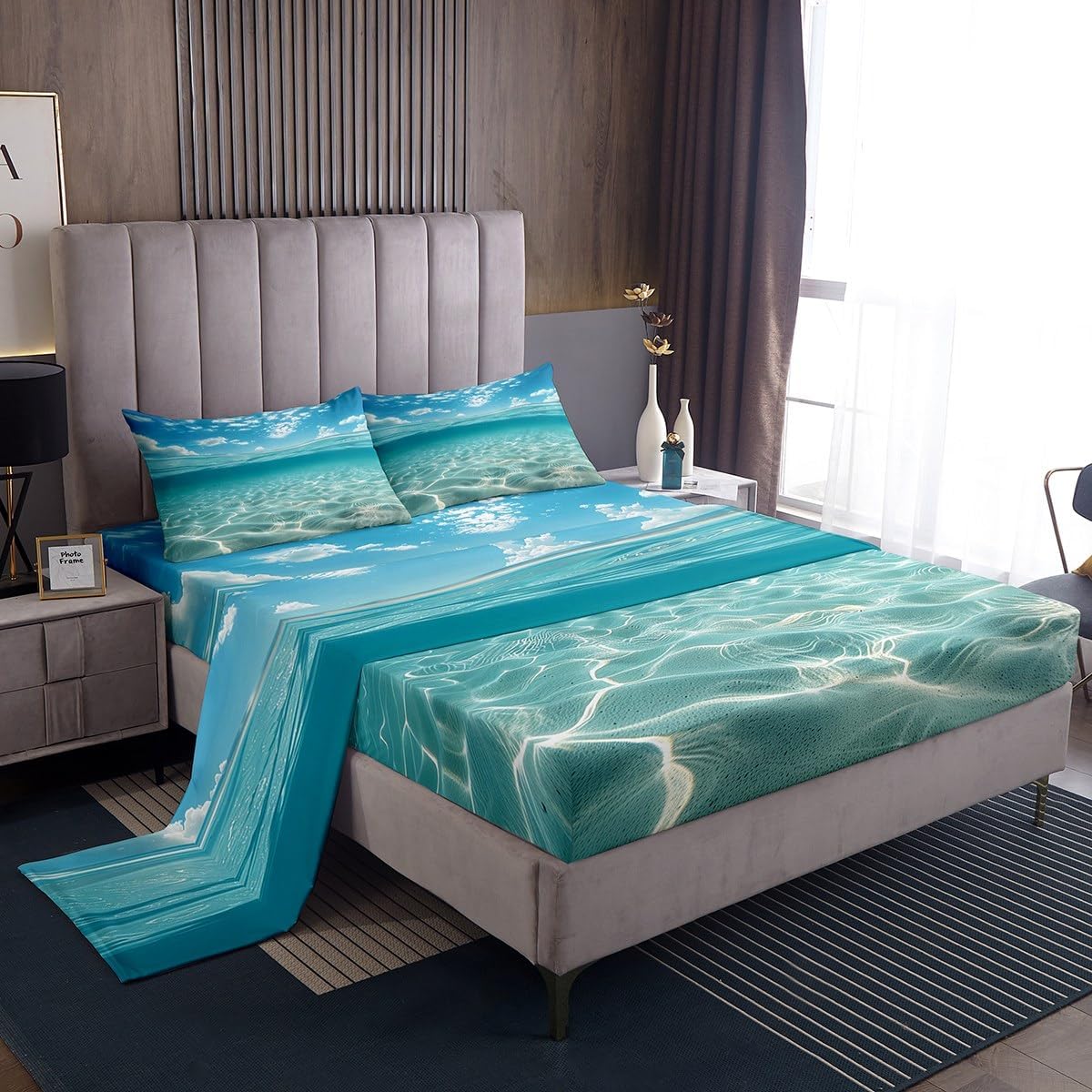 jejeloiu Palm Tree Print Bed Sheets King Size Boys Girls