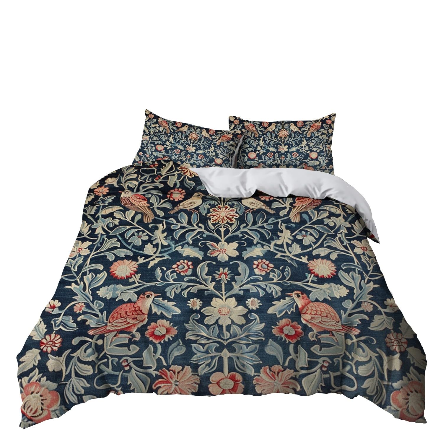 E-yimeng Floral Bedding Sets Bird Flower Duvet Cover Sets Superking Duvet Sets, With 2 Pillowcase Zipper Luxury Reversible Green Hotel Quality Easy Care Super Soft Bedding Collections 260x220 Cm