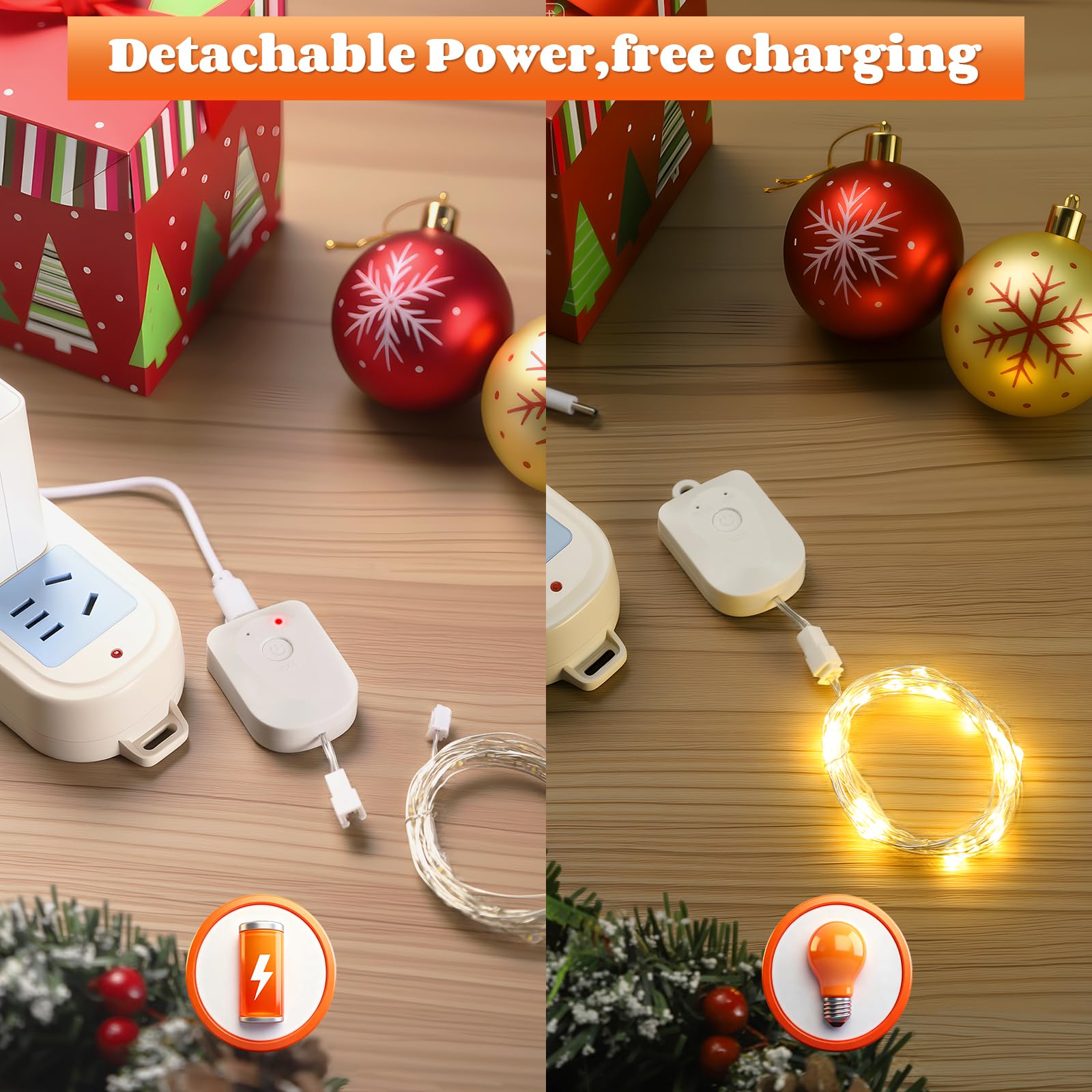 Yizhet Guirnalda Luces Recargable, 6 Piezas Cadena de Luces Extraíble, 3m 30 Led Blanca Cálida y 8 Modos con Temporizador y Gancho, Impermeabile IP65 para Navidad Fiesta Bodas Balcón Jardín