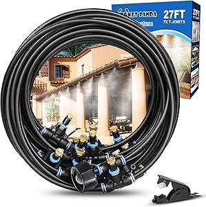 Misters for Outside Patio, 27FT Misting Hose, Mister Fan Outdoor, Misting Cooling System for Porch, Umbrella, Deck, Canopy, Patio Misters for Cooling, Backyard Water Mister for Garden,Cool Mist System