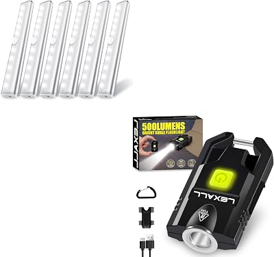 lexall 6 Pack LED Motion Sensor Lights Keychain Flashlight