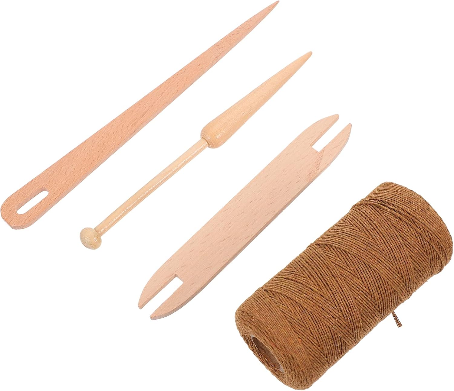 Beatifufu DIY Cotton Yarn Weaving Tool Set 5-Piece Wooden Knitting Needle Kit Shuttle Stick for Crafting Projects and Sewing Accessories