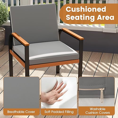 Miniatura 6 de Tangkula Juego de muebles de patio de 3 piezas, juego de sillas de conversación acolchadas para exteriores con mesa auxiliar de madera de acacia,