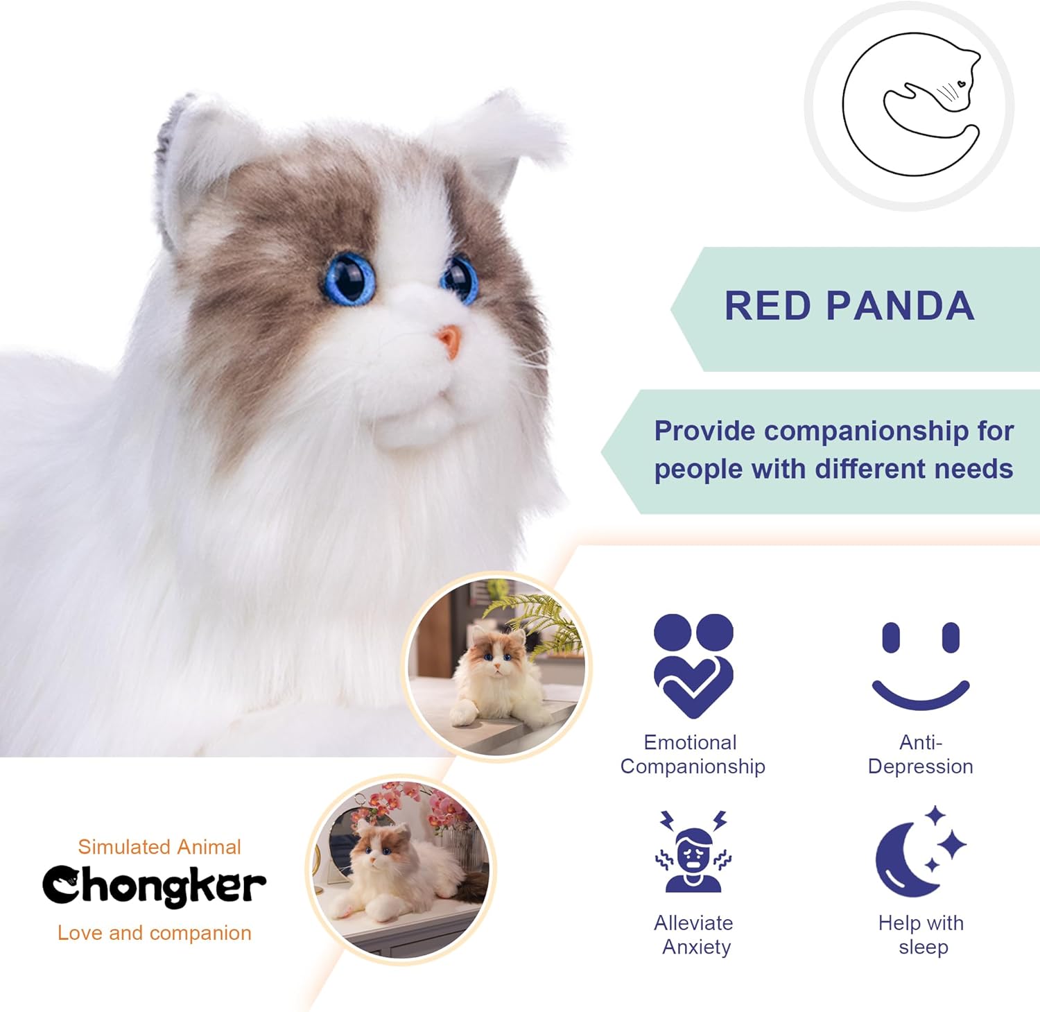An individual holding the Chongker Weighted Ragdoll Cat plush, demonstrating its comforting weight and realistic size.