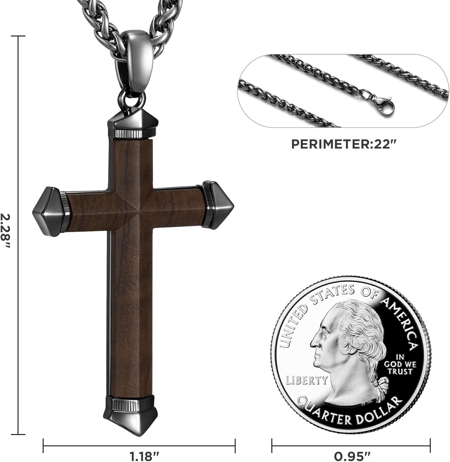 NORBU Wooden Cross Necklace for Men, Mens Black Cross Necklaces Natural Wood Cross Pendant, Christian Jewelry Religious Gifts for Him Easter Birthday Christmas - Image 5