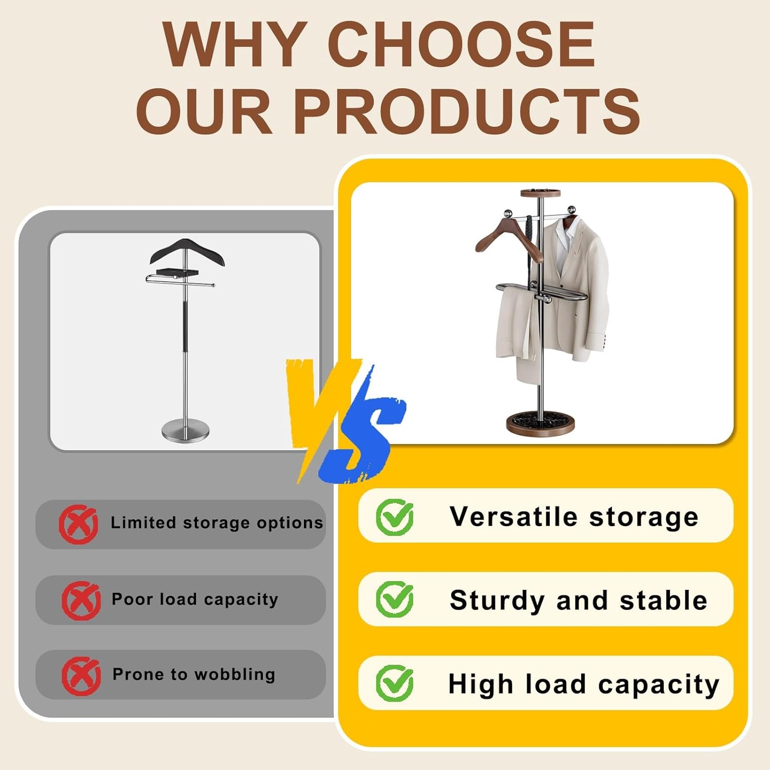 Men's Suit Hanger Stand, Solid Wood Freestanding Suit Storage Rack with Marble Base Includes Top Tray for Storing Garments, Watches, Keys and Other Items