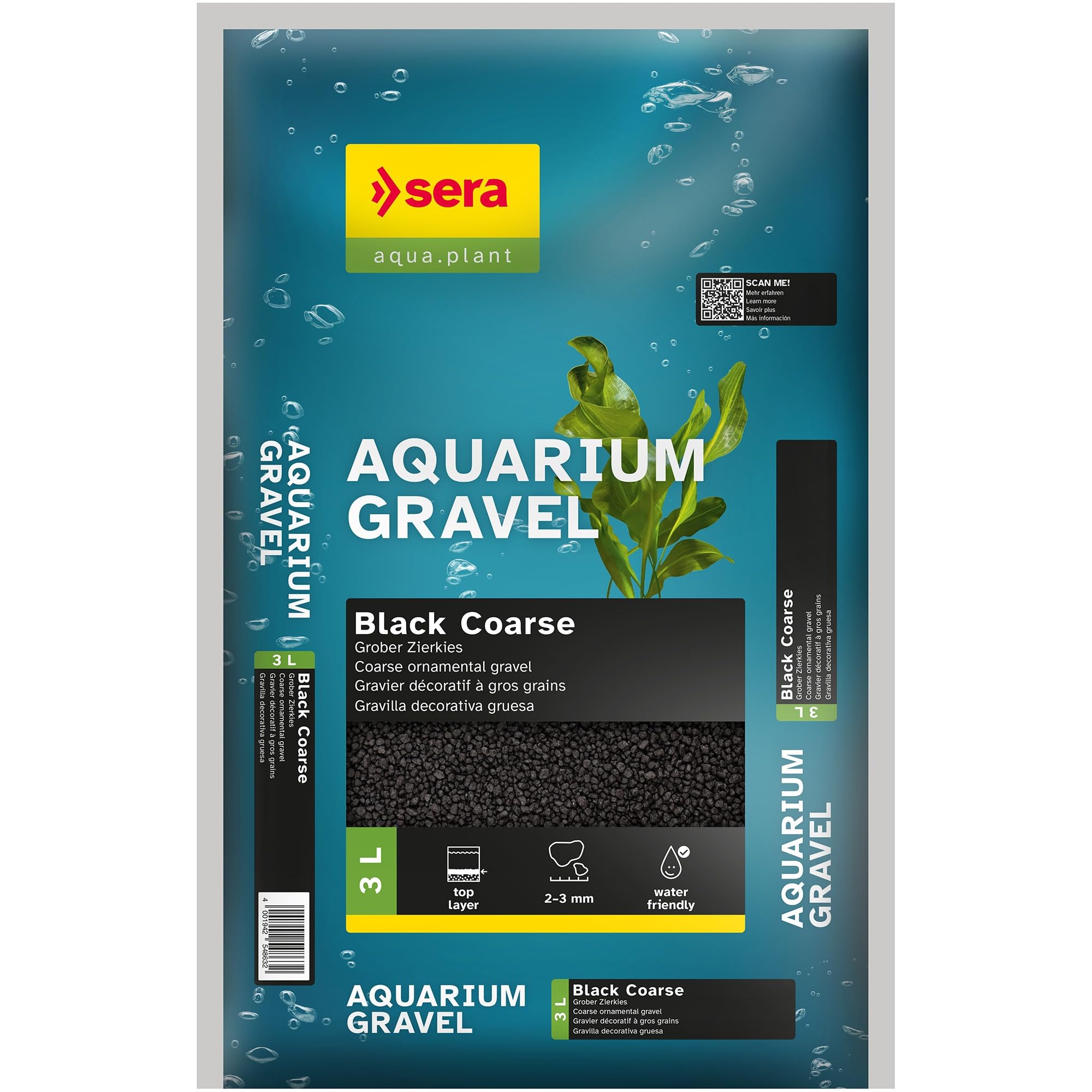 Sera Aquarium Gravel Black Coarse 3 L | Substrato per Tutti Gli acquari d’Acqua Dolce | Sicuro per Pesci, Loricaridi e gamberetti | Aspetto Naturale
