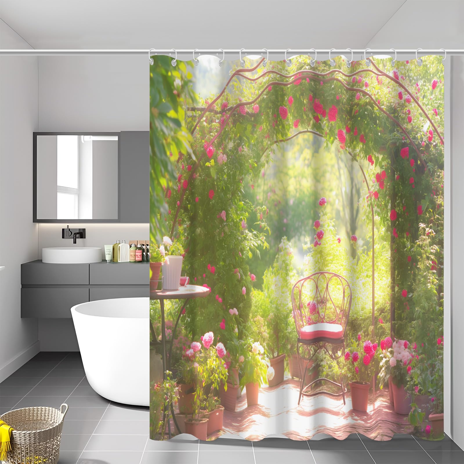 Rideau de douche imperméable avec feuillage vert mesurant 240x200 cm