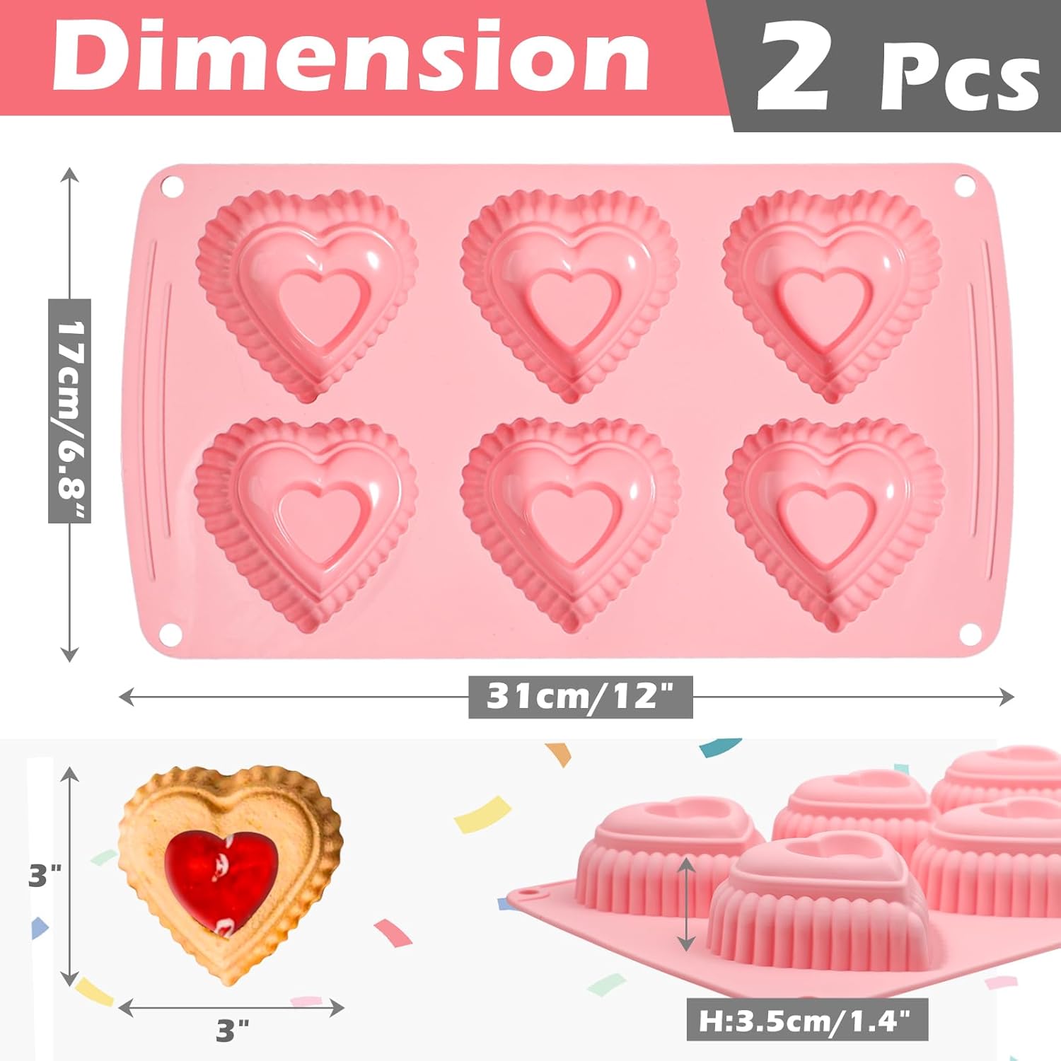 Webake Silicone Heart Cake Mold 3 Inch Tiered Mini Heart Shaped Cake Pans, Heart Cake Molds Muffin Pan, Pack of 2 - Image 5