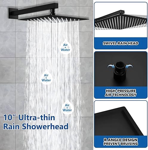 Miniatura 4 de Juego completo de grifo de ducha con válvula empotrada, sistema de ducha con cabezal de ducha de lluvia de 10 pulgadas, rociador de mano, montaje