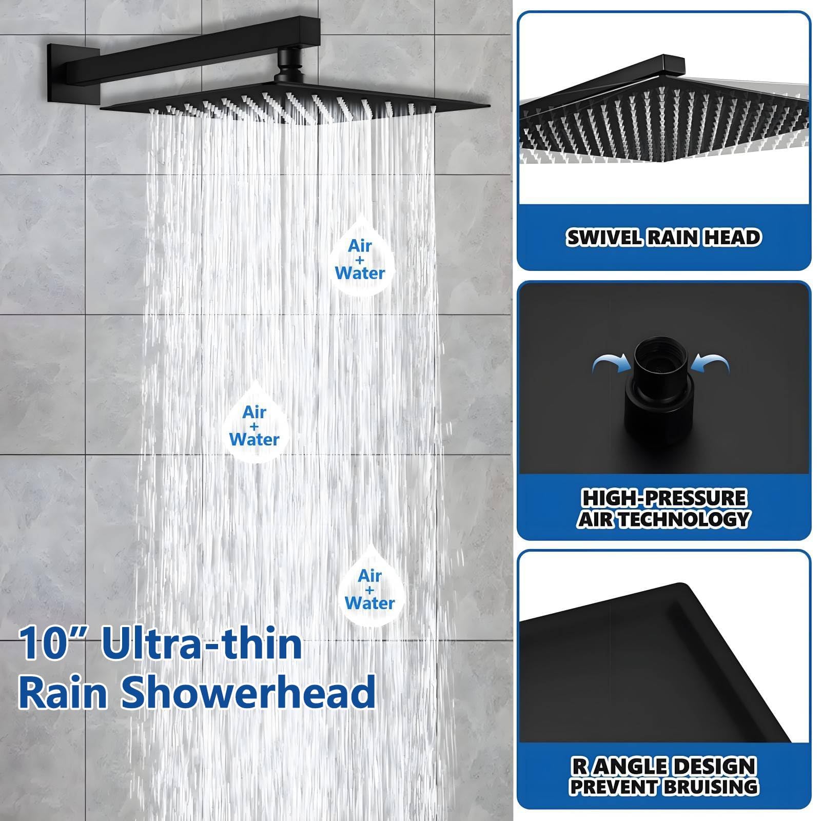 Beati Faucet Duscharmatur-Set Mattschwarz – Mit 25,4 Cm Regenduschkopf & Handsprüher