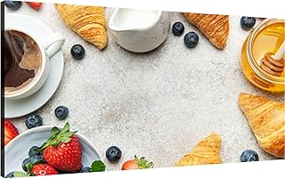Canvas Wall Art for Living Room Bedroom Continental breakfast composition croissants coffee berries and honey Big Large Wall Art Decor Framed Painting Wall Pictures Prints Artwork Office