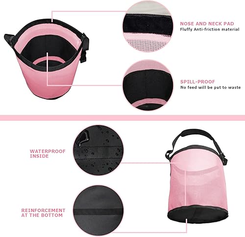 Miniatura 5 de Bolsa de alimentación para caballos, cubo de alimentación de caballos de grano de malla de nailon con correa ajustable, cómoda almohadilla para el