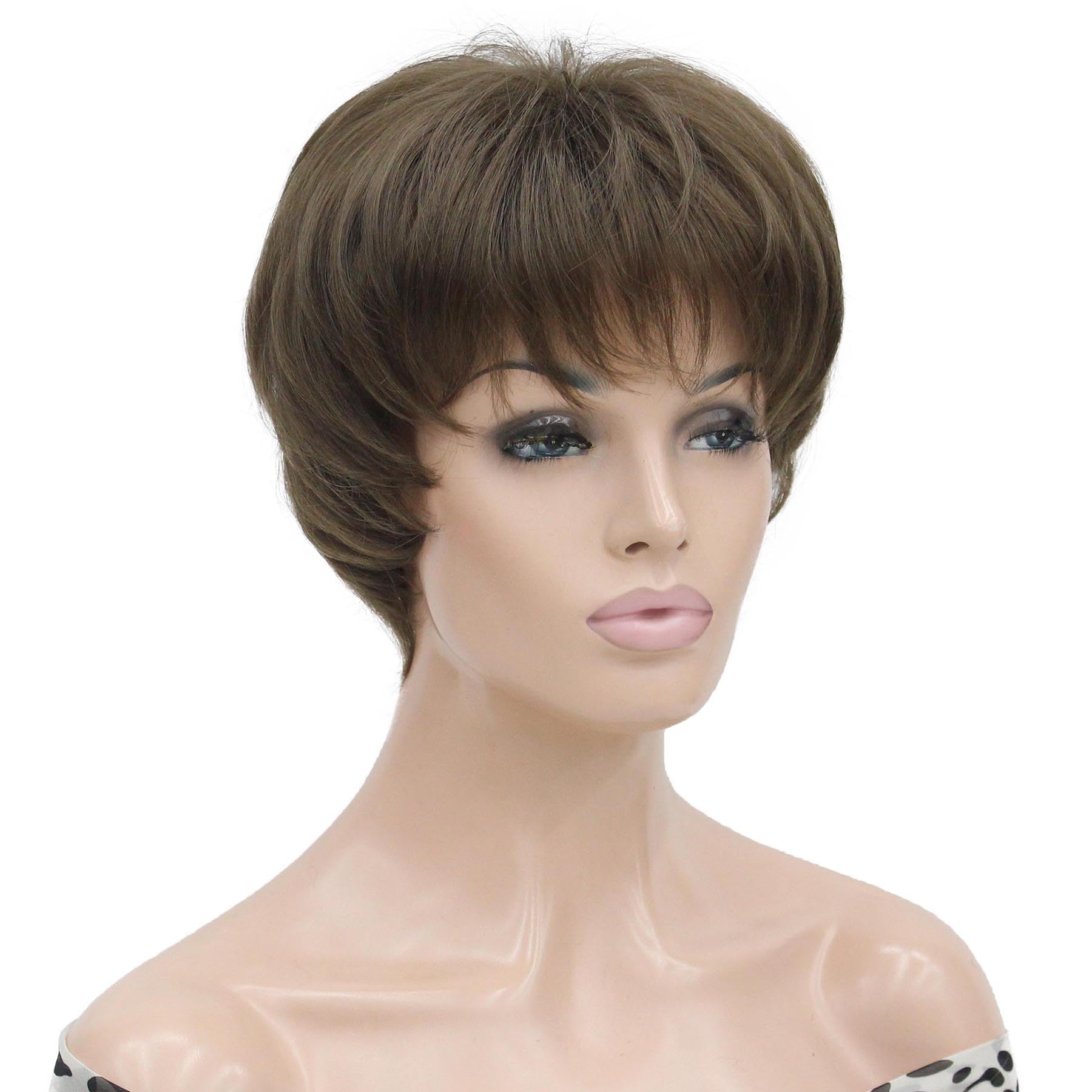 Lydell 6-8" Straight Short Bob Wig Layered Shaggy Flat Bangs Heat Resistant Synthetic Wigs 10 Light Medium Golden Brown - Image 2