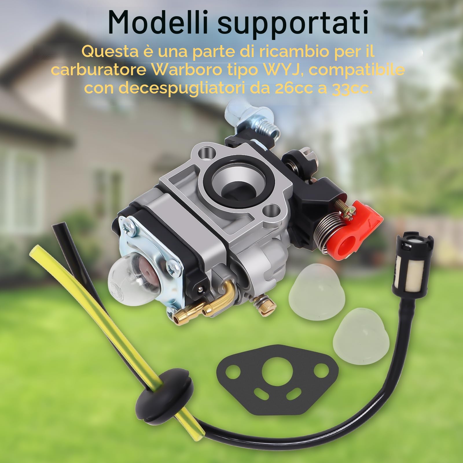 Carburatore Compatibile con Walbro Tipo WYJ 26cc-33cc Decespugliatori e Rasaerba con Pompa Primaria Distanziale Set di Tubi Carburante Spostamento Poweka