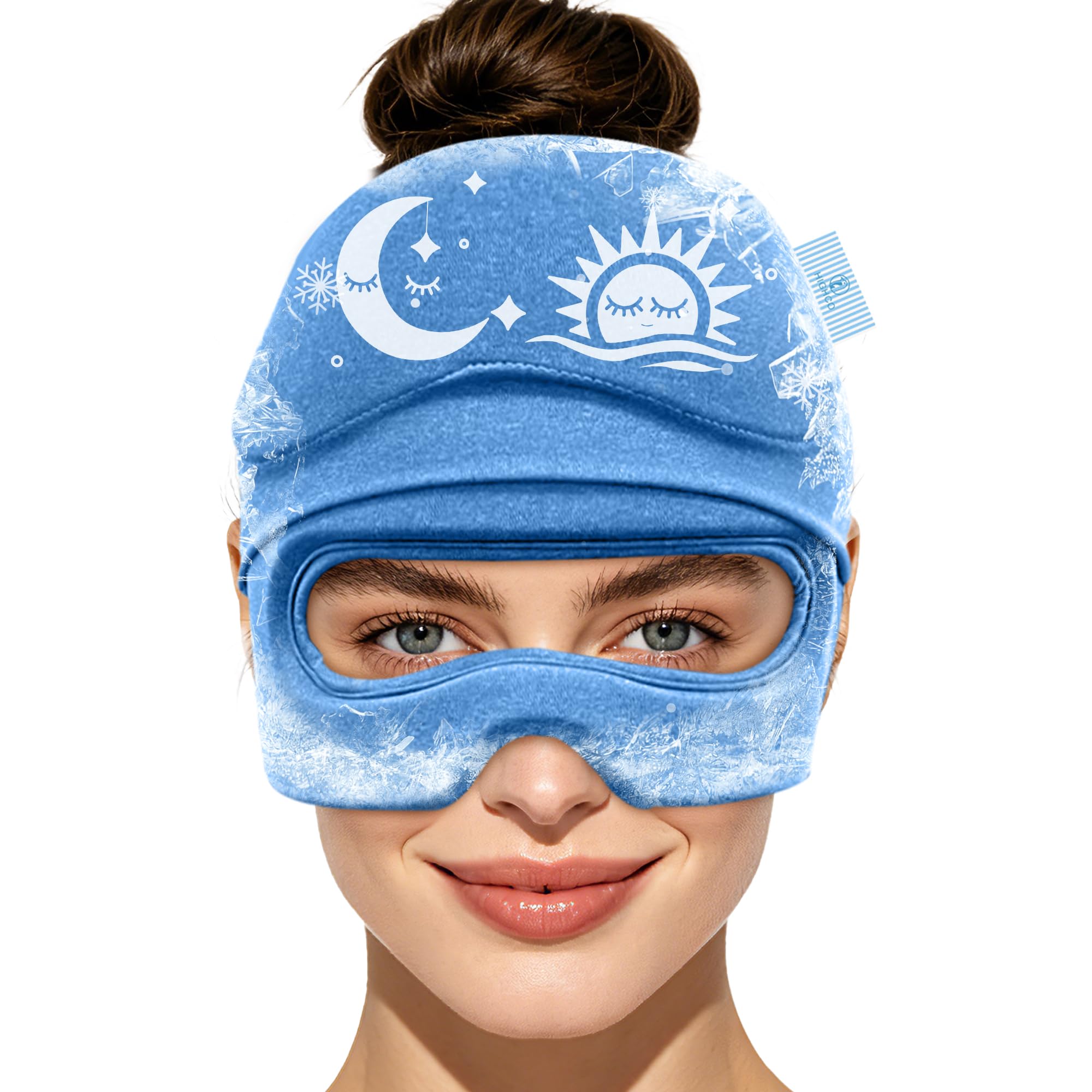 Migräne Maske，Upgraded Kühlmaske - 360° Kühlmütze (Blau，Einheitsgröße) | Wiederverwendbar und Ergonomisch Dehnbares Kühlcap bei Spannungskopfschmerz, Nebenhöhlenentzündung & geschwollene Augen