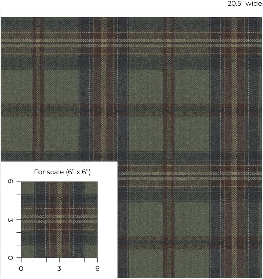 NextWall Harry & Grace Herringbone Plaid Premium Matte Non-Woven Peel and Stick Wallpaper (Adobe & Antique Green)