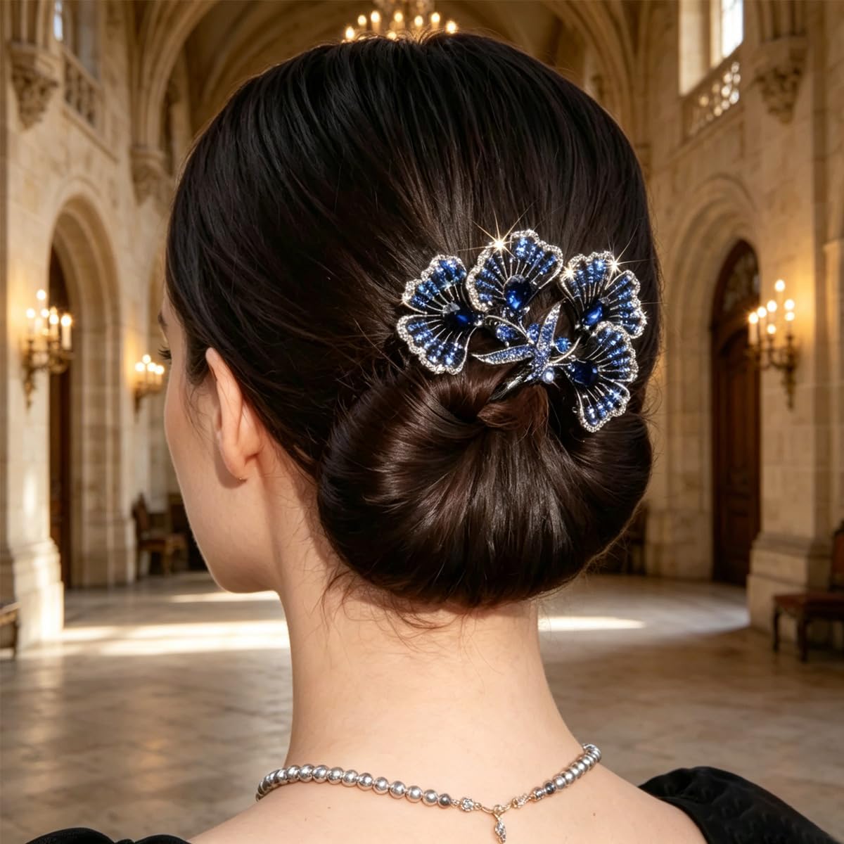 4 PCS Crystal Hair Bun Maker Feather Lazy Twist Hairstyle Bun French Hair Curler Elegant Rhinestone Hair Disk Fashion Hair Accessories for Long Hair, Easy Fast Snap Roll Hair Tool for Women Girls
