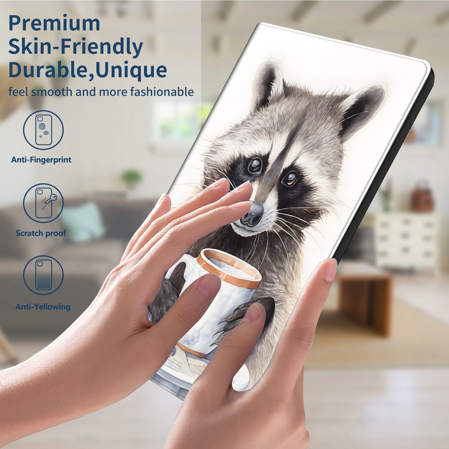Slim Case for Kindle Paperwhite 12th Gen 2024 Released (7") & Kindle Colorsoft Signature Edition PU Leather Lightweight Adjustable Stand Smart Shell Cover with Auto Wake/Sleep, Cute Raccoon