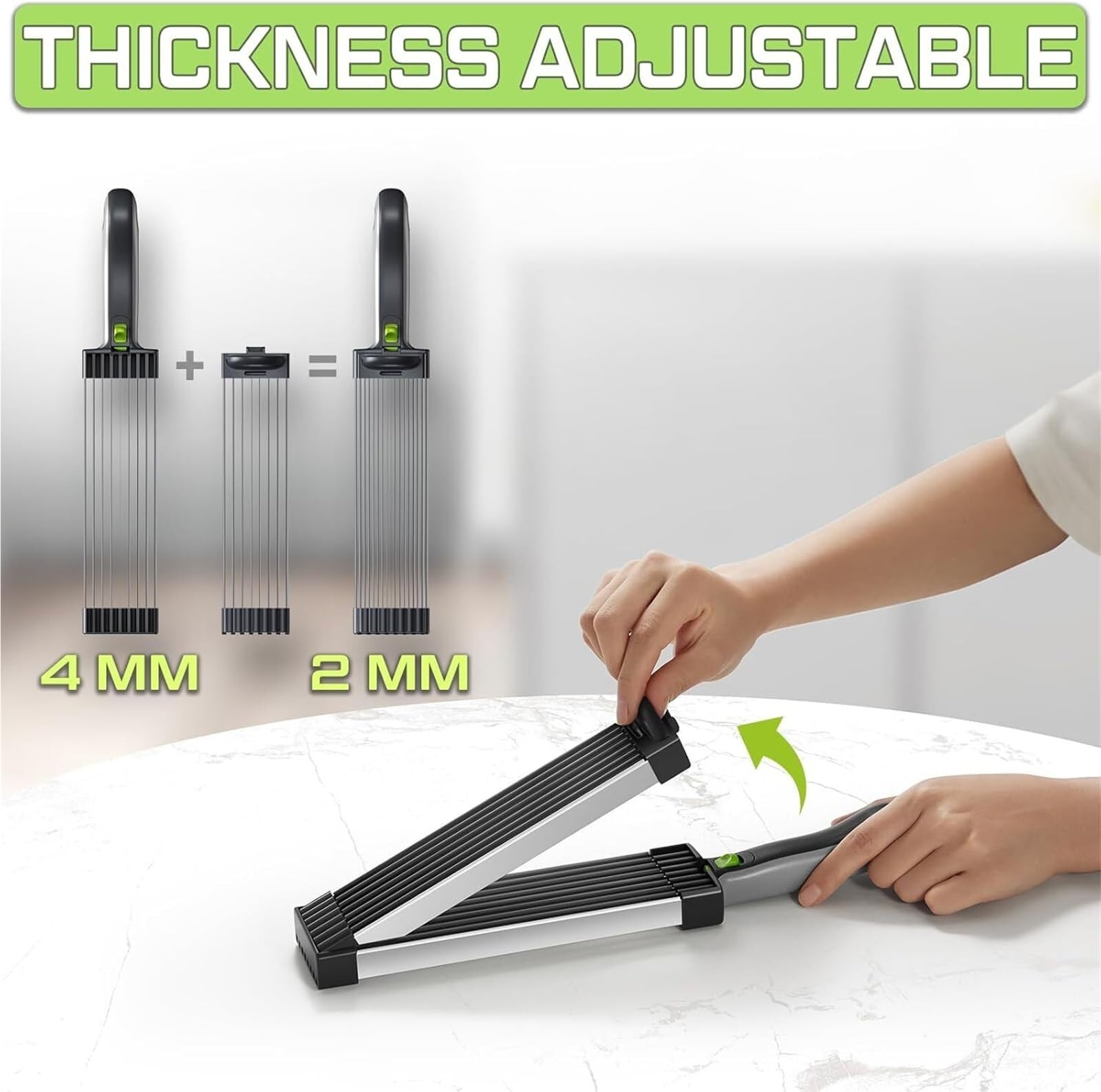 Manueller Edelstahl-Fleischschneider 2–4 mm for den Grill zu Hause | Einstellbare 2 bis 4 mm Dicke, Edelstahl-Schneidemesser, for Schneiden von Rinder-, Schweine- und Hammelfleisch(Black)