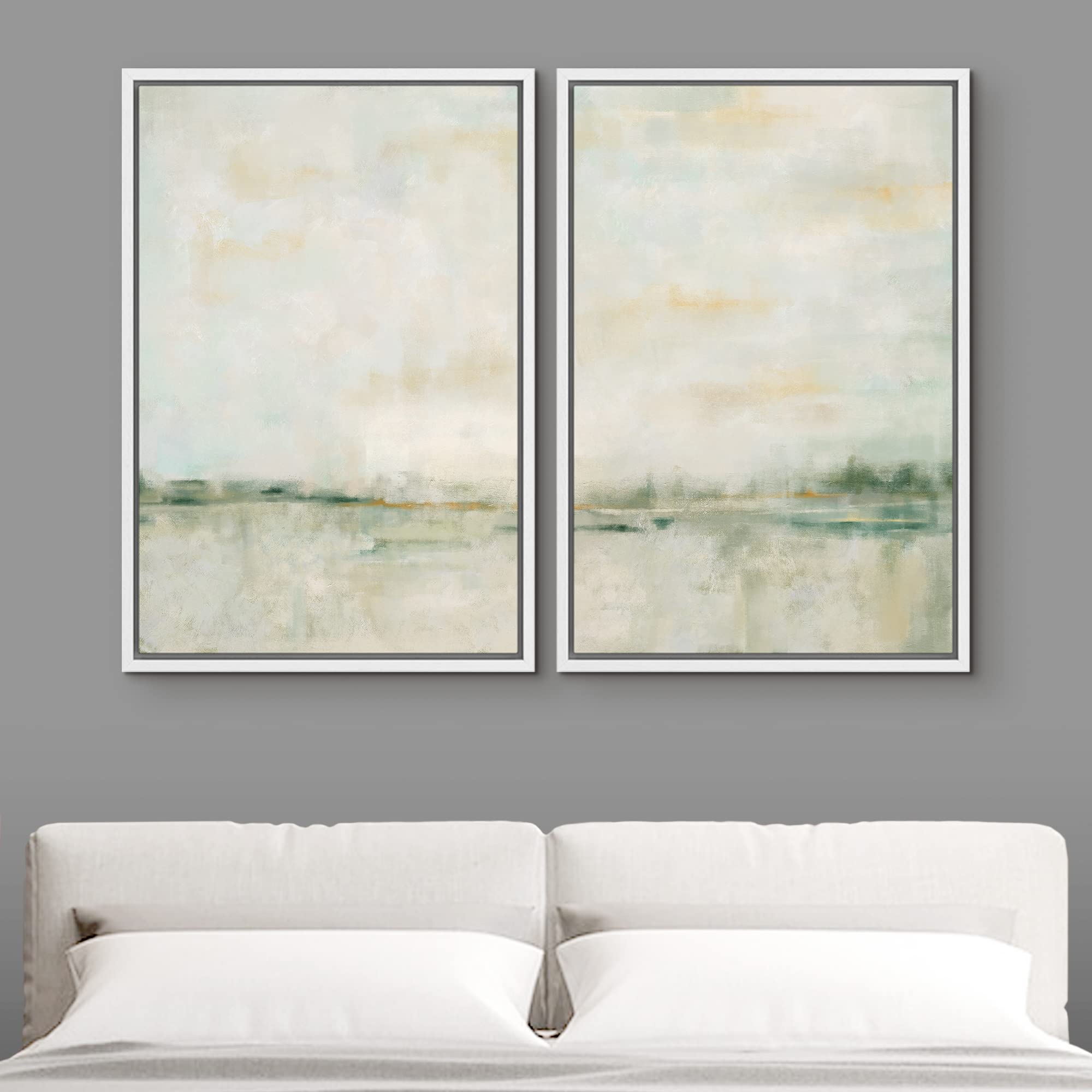 MUDECOR Framed Canvas Print Wall Art Set Watercolor Pastel Green Tan ...