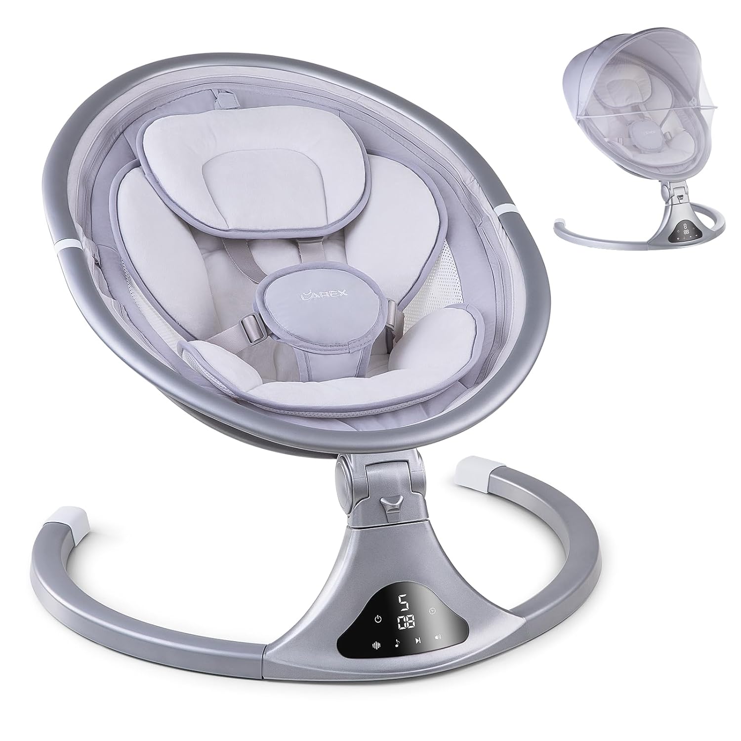 larex baby swing to toddler electric infant swing portable for newborn boy girl, 5 sway speeds with remote control, 12 preset melodies and bluetooth, 0-6 months max 20 lbs (2024 model-sliver)