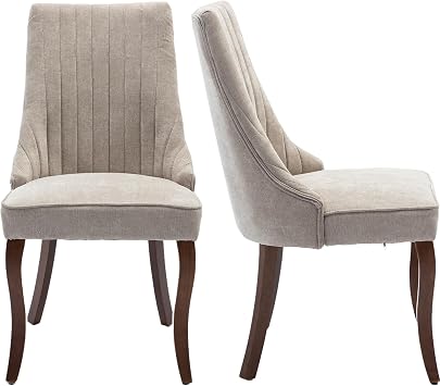 ODUSE-DAILY Beige Mid Century Dining Chairs Set of 2, Modern Kitchen & Dining Room Chairs Set of 2, Fabric Upholstered Kitchen Chairs, Sillas de Comedor, Wood Legs Beige, 2 Pcs