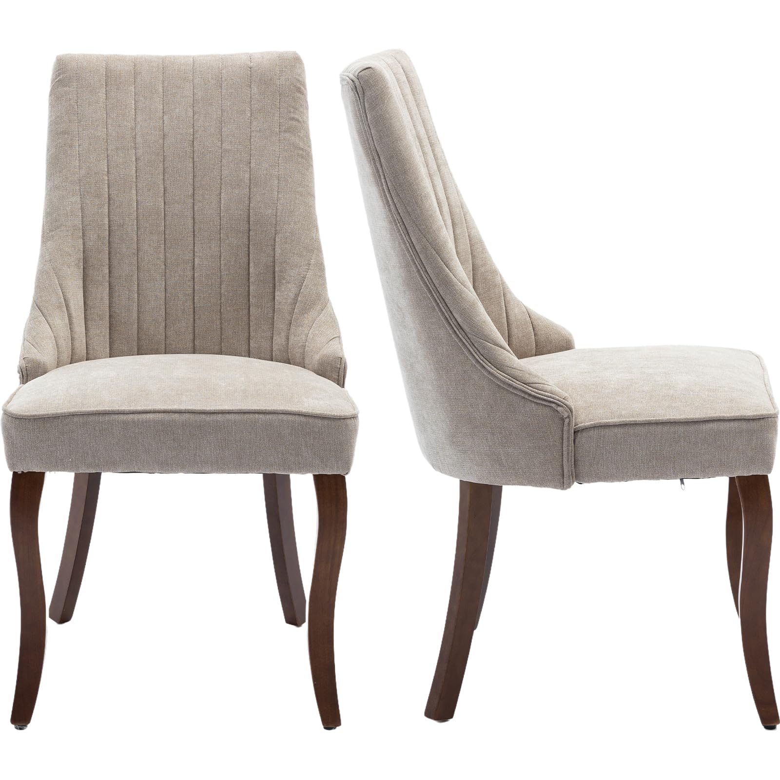 ODUSE-DAILY Beige Mid Century Dining Chairs Set of 2, Modern Kitchen & Dining Room Chairs Set of 2, Fabric Upholstered Kitchen Chairs, Sillas de