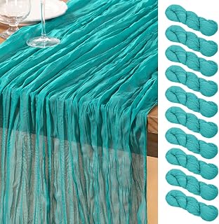 DeZerlor Teal Green Cheesecloth Table Runners 10 Pack Summer Boho Runners
