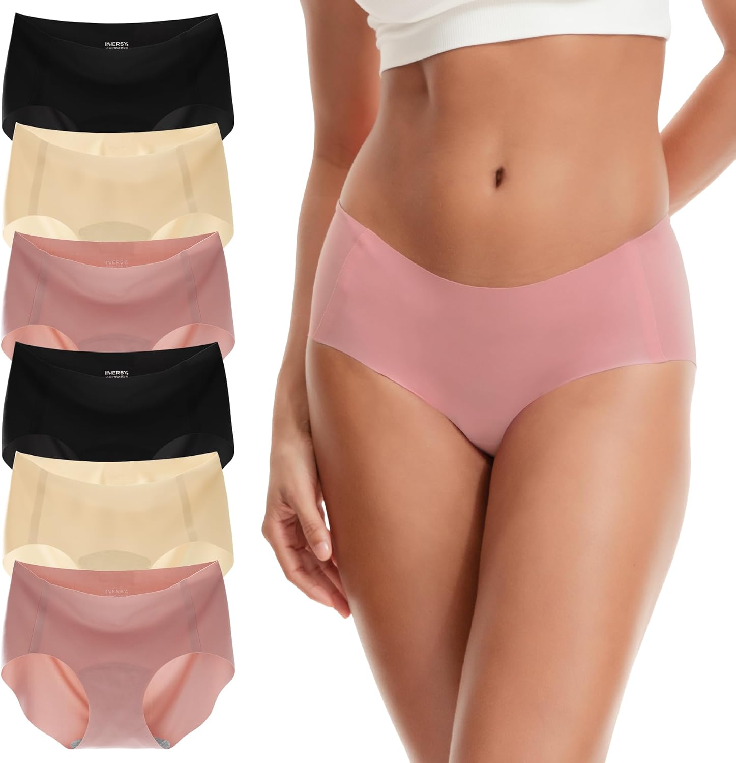INNERSY Women's Seamless Underwear No Show Invisible Lightweight Hipster Panties 6-Pack