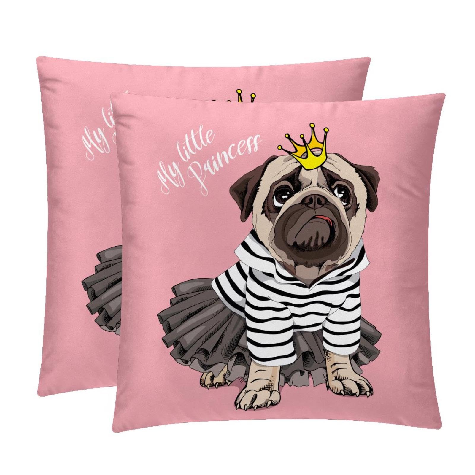 TDGKPZ Cute Pug Dog Throw Pillow Covers 2 Pack Cushion Cases Decorative Pillow Cases Home Decor 45x45cm