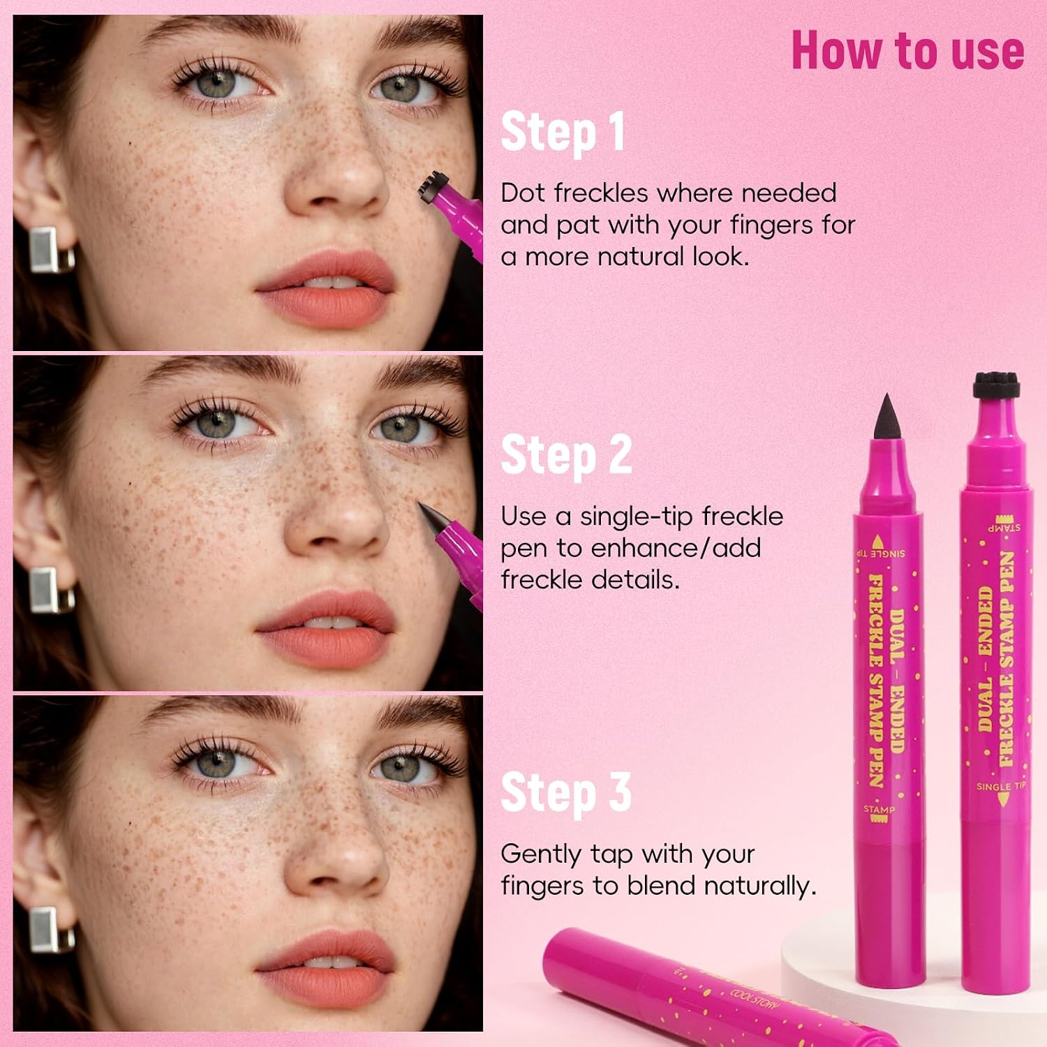 HOSAILY 2 in 1 Freckle Stamp Pen Waterproof for Natural Lifelike Faux Freckle Stamp Long Lasting Quick Dry Magic Fake Freckles Stain Marker Pen for Sunkissed Makeup 01#Light Brown