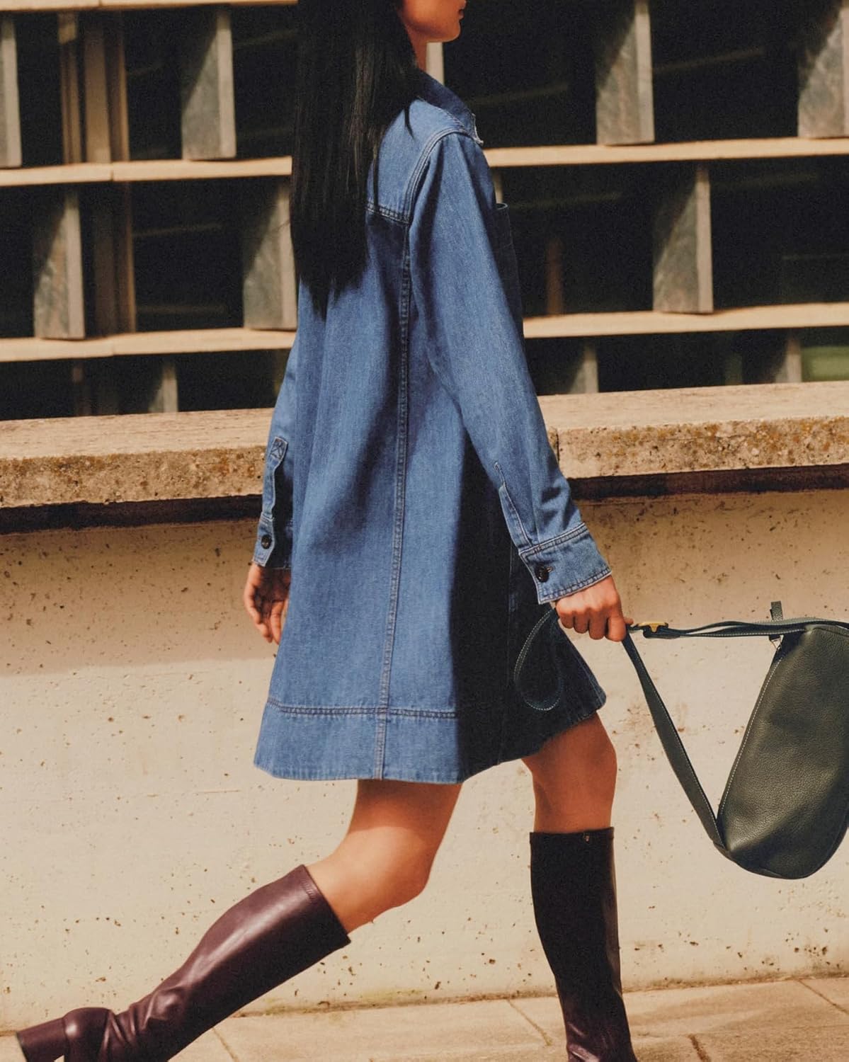 Women's Denim Shirt Mini Dress Long Sleeve Button Down Tunic Jean Dress Casual Loose Shift Short Dresses - Image 2