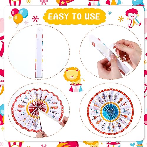 Miniatura 3 de Outus 18 abanicos de papel colgantes de carnaval, decoración de animales de circo, abanicos de papel, decoración de aula, carnaval, tema de circo,