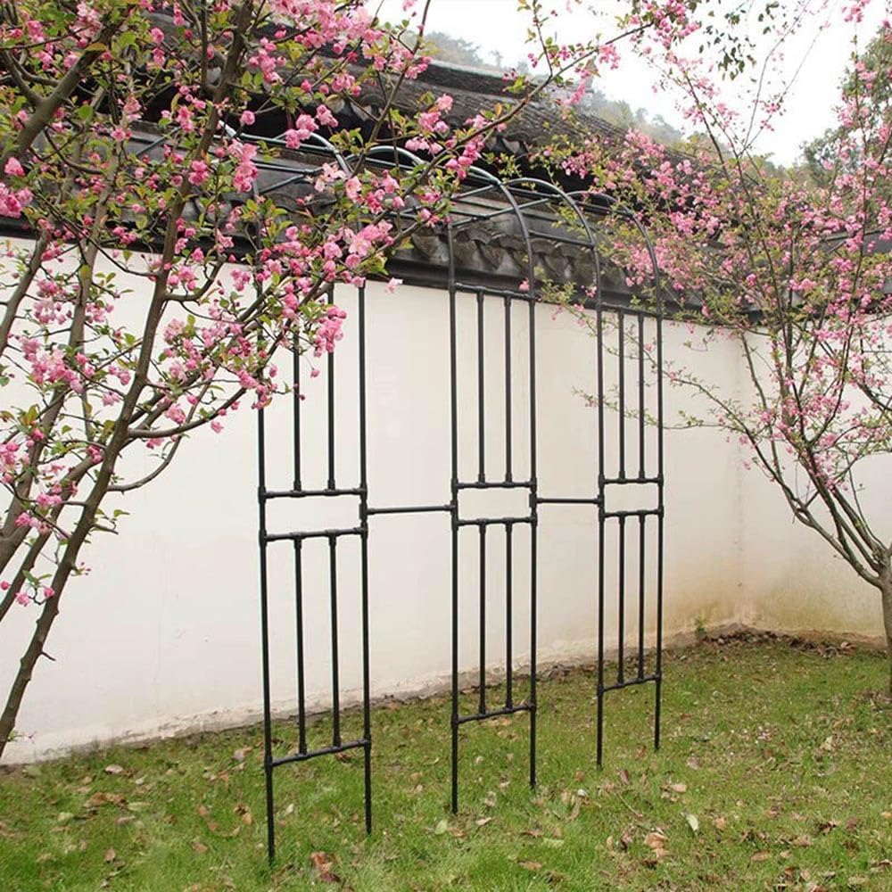 Metal Garden Arbor Arch for Climbing Vines, Half Sided Trellis, Outdoor Archway for Front Yard & Backyard, 71" W x 95" H, Durable Black Design, Perfect for Outdoor Decor