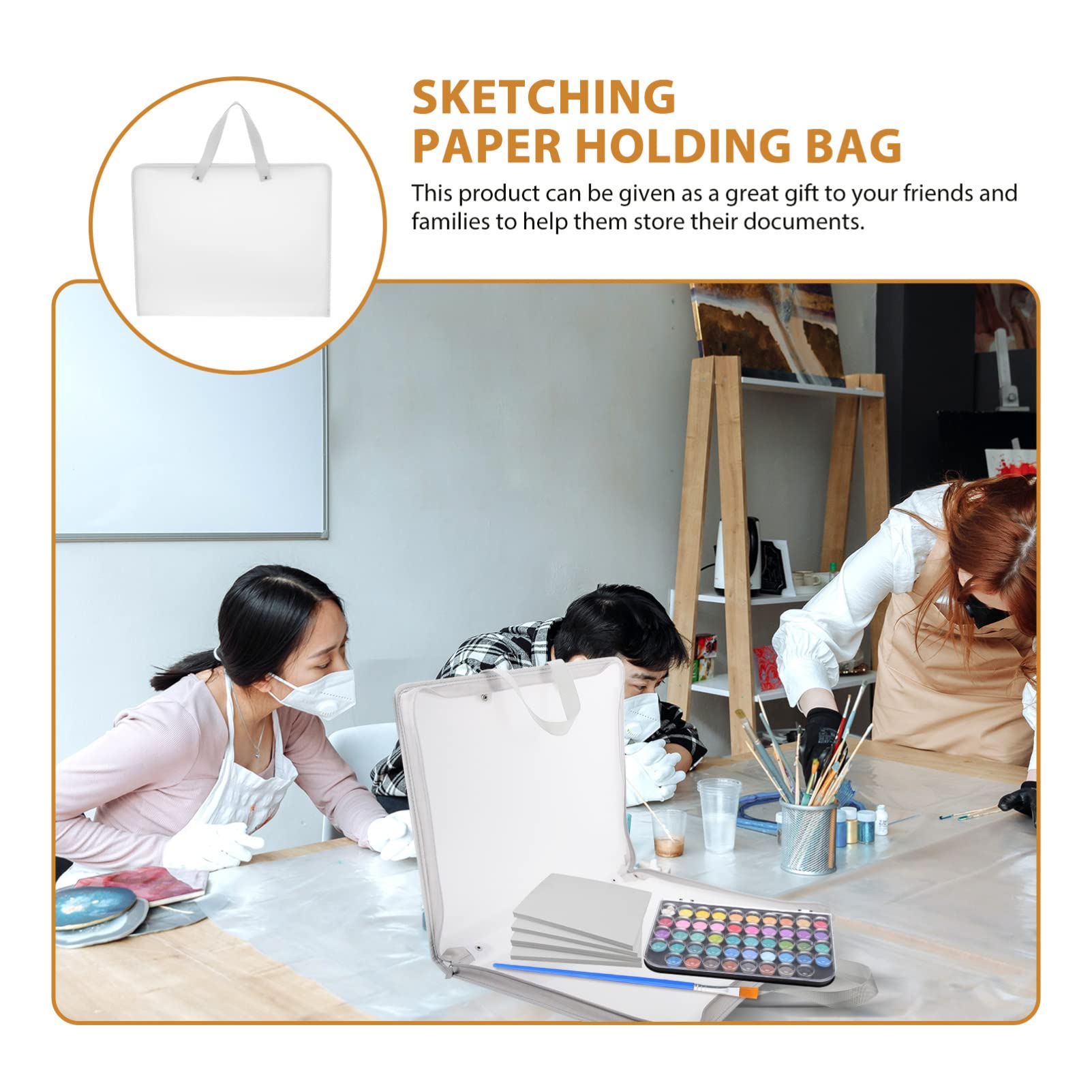 Housoutil Art Storage Organizer Tote Bag for Art Supplies Pp Material Handle Large Space Protects Artwork