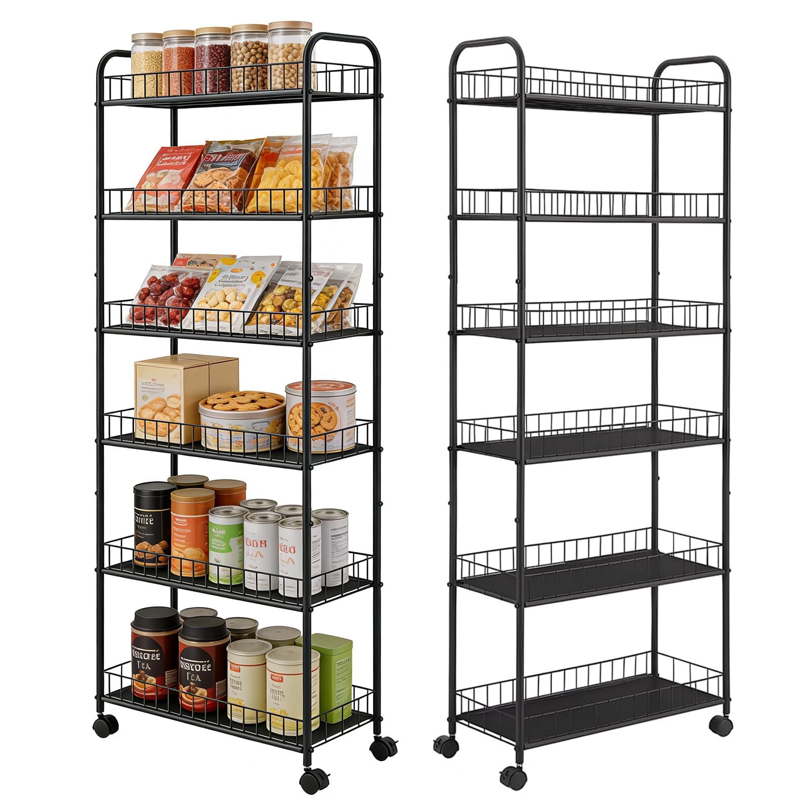 RUOZTEOO six tier slim black metal rolling cart