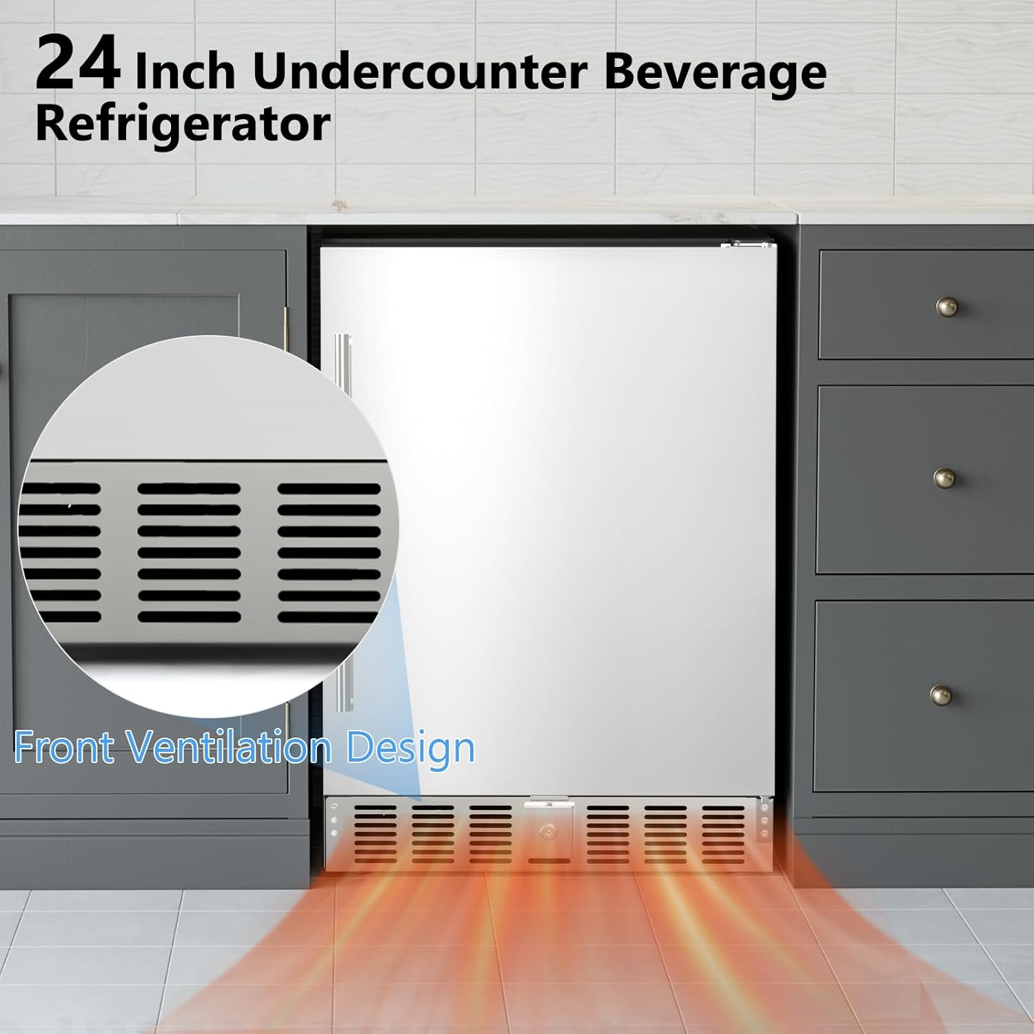 Electactic 24 Inch Beverage Refrigerator, Under Counter Freestanding Beverage Cooler 180 Can, Outdoor Fridge with Stainless Steel Door, Outdoor Refrigerator for Patio, Home, Kitchen, Bar (Silver)