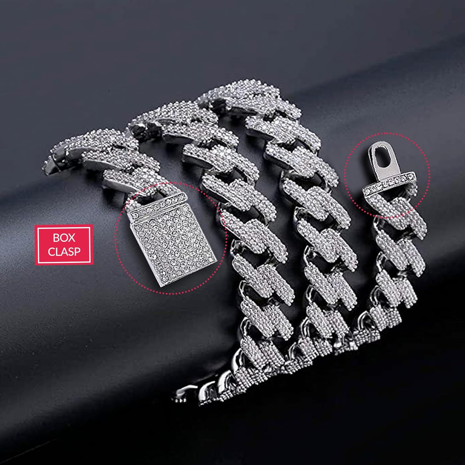 EMESLY Solid Miami Cuban Link Chain Gold/Silver Necklace (16, 18, 20, 22, 24, 30 Inches Length); Hip Hop Bracelet (8" Length) for Men & Women; Perfect Iced Out Bling Jewelry Gift