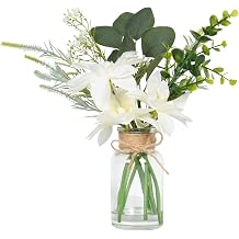 Velener Artificial Flowers with Stems Fake Flowers in Vase with Faux Water, Fake Plants for Home Decor, Office Kitchen Bathroom Farmhouse Living Room Coffee Table Faux Centerpieces for Tables-1 Pack