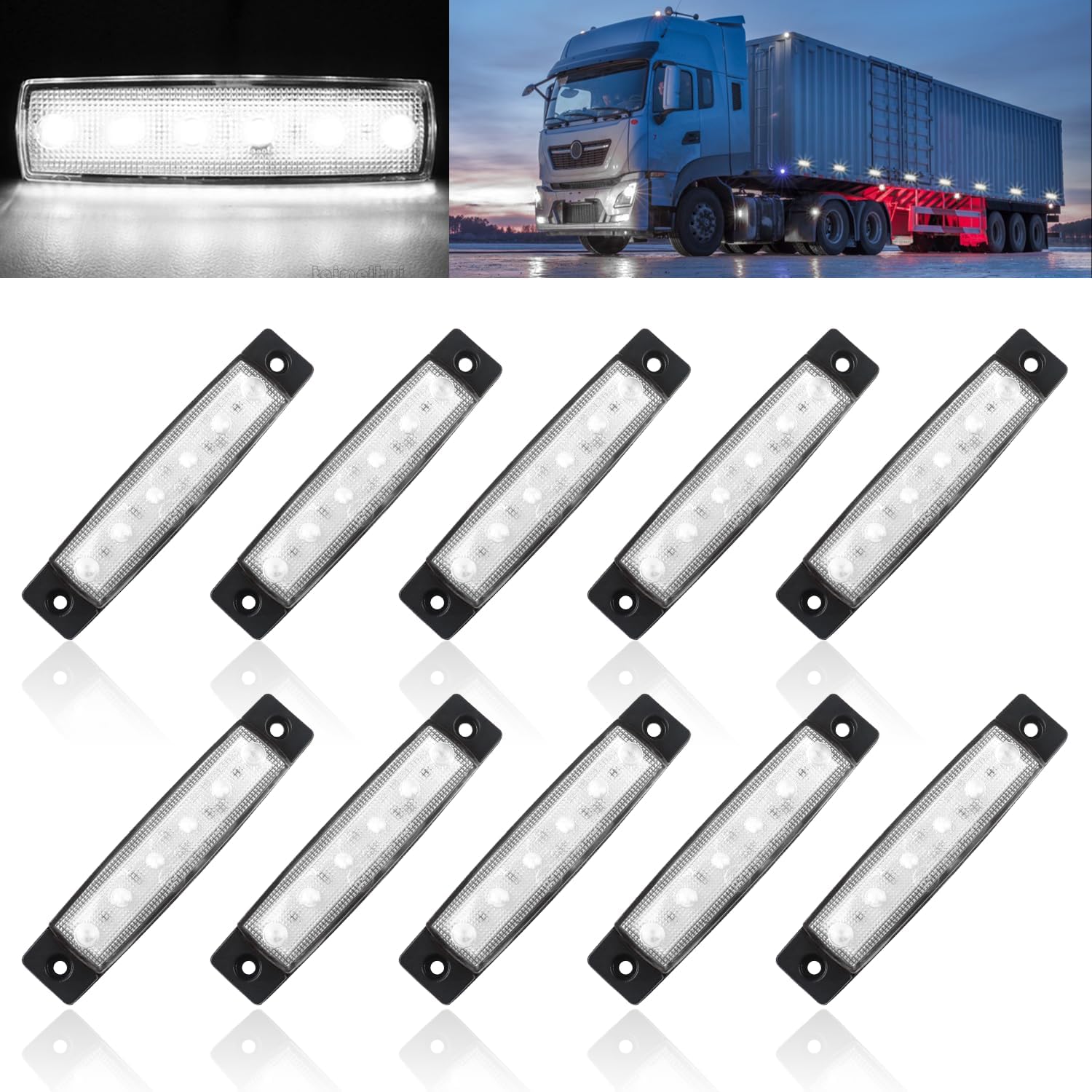 10PCS 6LED Trailer Marker Lights,12-24V Led Trailer Side Marker Lights for Truck Pickup Cars,Water-Resistant Trailer Lights for Clearance Lights Signal Indicator Light Turn Signal Light(White)
