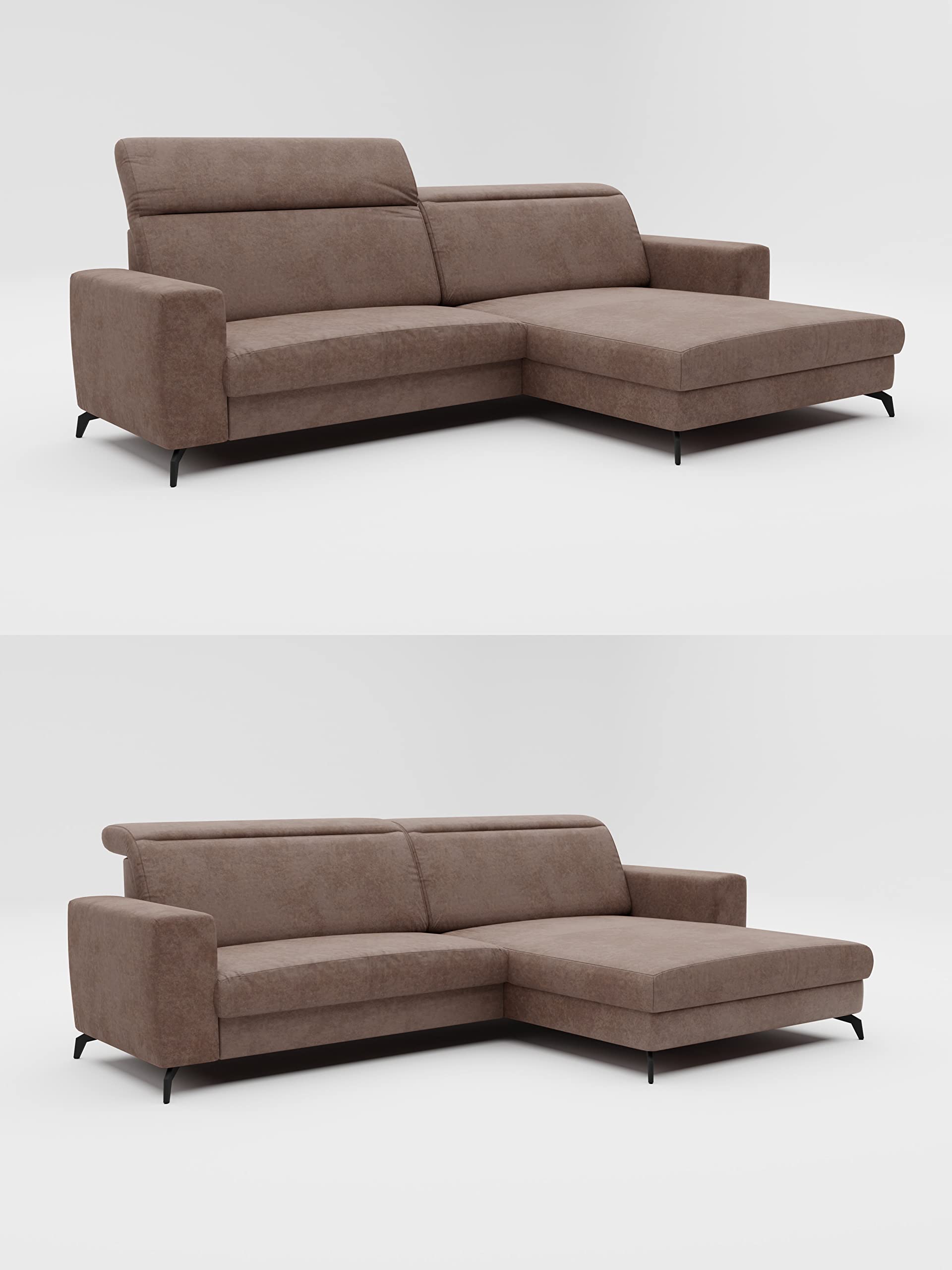 CAVADORE Ecksofa Bounce in Vintage-Leder-Optik / L-Form-Sofa mit Schlaffunktion, Bettkasten + Kopfteilverstellung / 290 x 88-108 x 178 / Mikrofaser, Graubraun