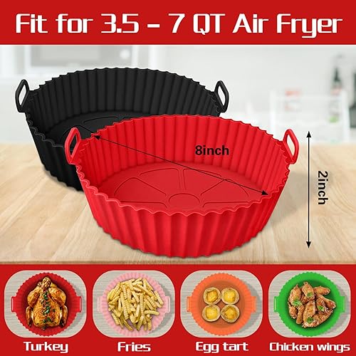 Miniatura 2 de Paquete de 2 forros de silicona para freidora de aire, olla de silicona reutilizable de 8 pulgadas, cesta de silicona para freidora de aire redonda