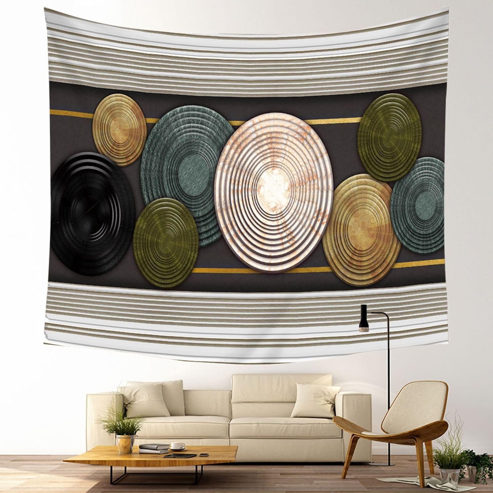 Homxi Wandteppiche Wandbehang 260 x 240 CM,Wandtuch Psychedelic Polyester Rund und Gestreifte Muster Schwarz Grün Braun Wandteppich Psychedelic