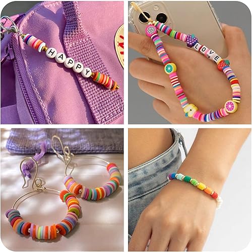 Miniatura 6 de Bestewelry Juego de 8087 piezas de cuentas de arcilla para hacer pulseras, cuentas planas de arcilla con arcilla polimérica, cuentas Heishi, cuentas
