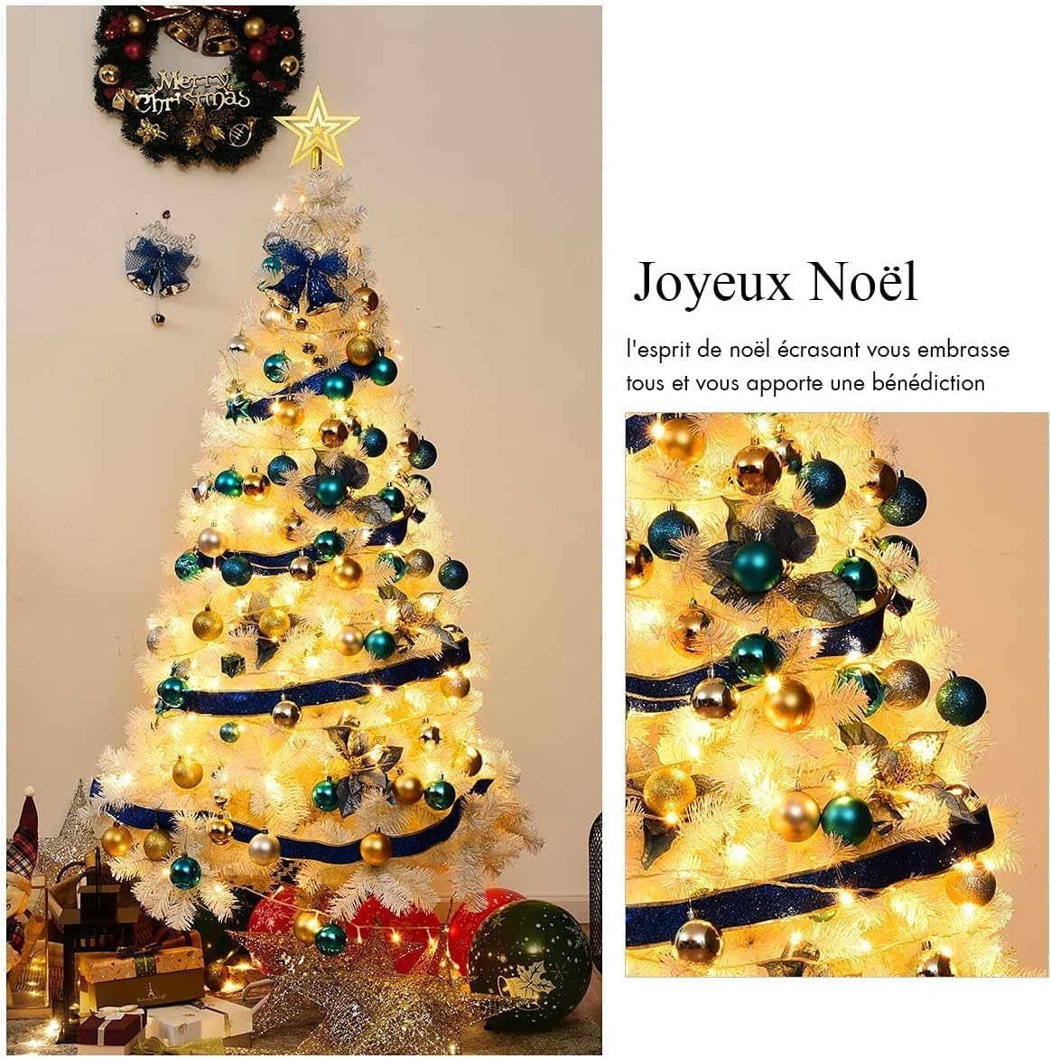 RELAX4LIFE Sapin de Noël Blanc 180 CM, Sapin Noel Artificiel en PVC avec Support en Métal, Arbre de Noël pour Décoration Maison/Bureau/Magasin (Blanc, 180 CM)