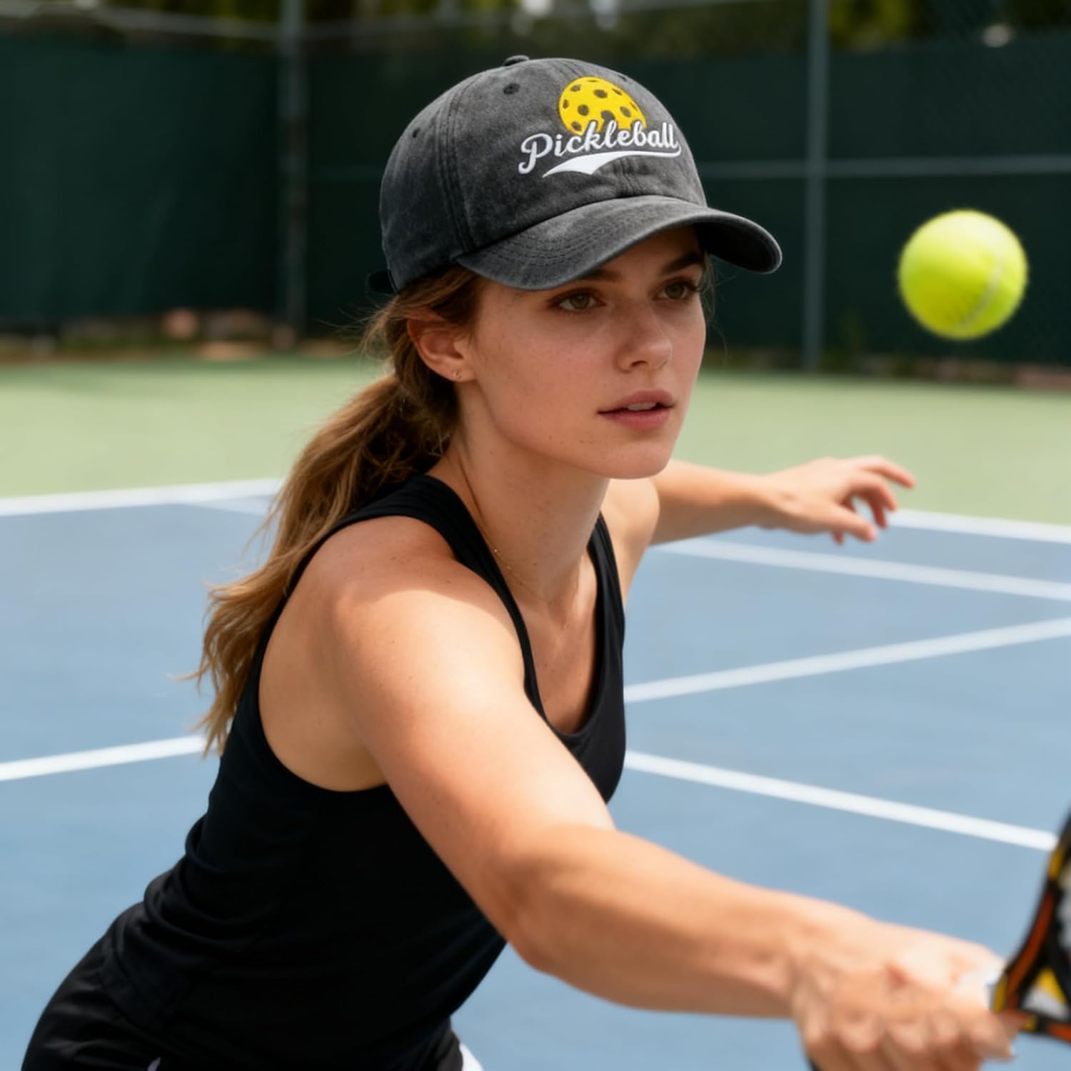 Pickleball Hat for Men Women,Ajustable Embroidered Washed Denim Baseball Cap Snapback - Image 4