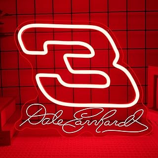 Dale Earnhardt's 3 Neon Sign Legends Never Die Neon lights Racing Themed Light Sign Tribute to The Intimidator for Wall Decor Neon Light for Racing Fans and Man Caves Gifts(12.9 * 10.7in)