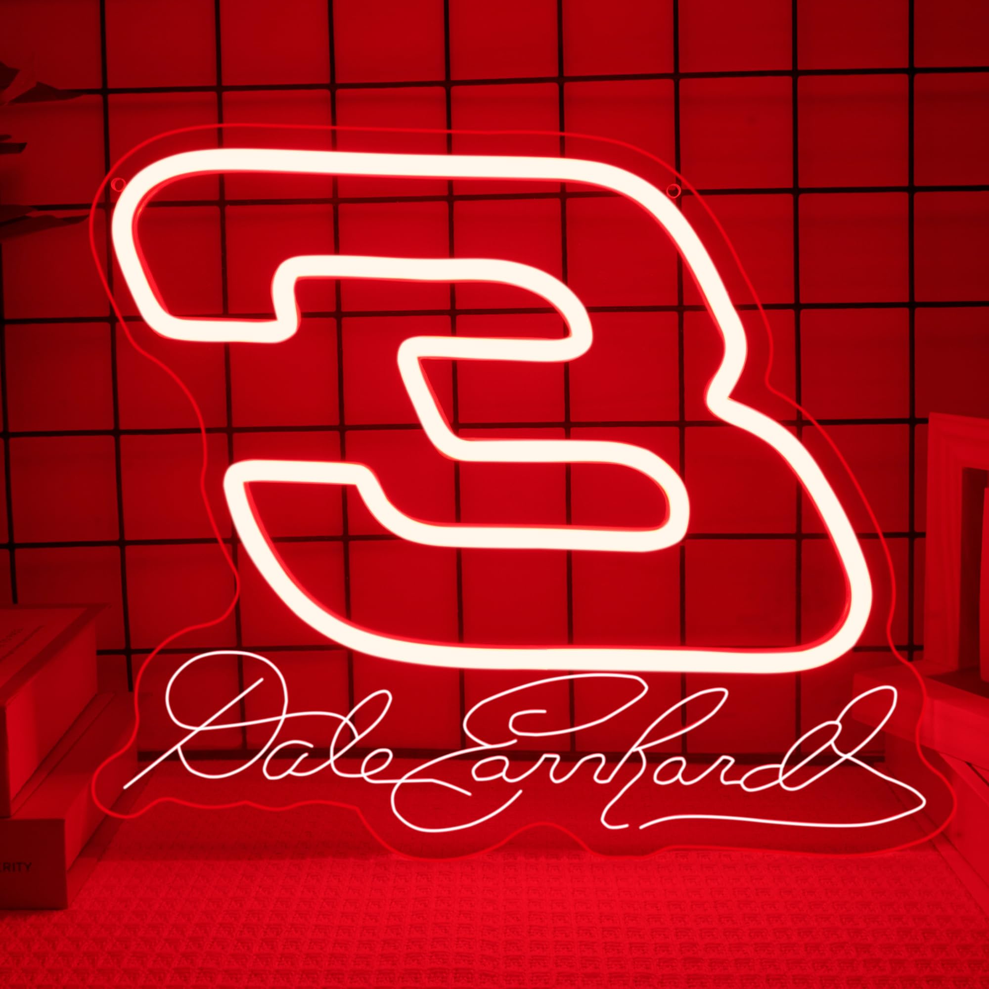 YHOPESPZ Dale Earnhardt's 3 Neon Sign Legends Never Die Neon lights Racing Themed Light Sign Tribute to The Intimidator for Wall Decor Neon Light for